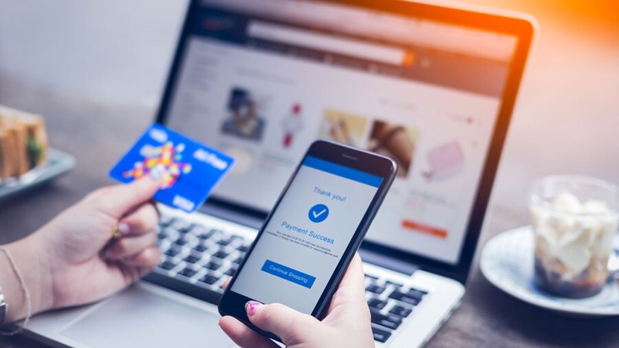 customer paying online for their product purchase 