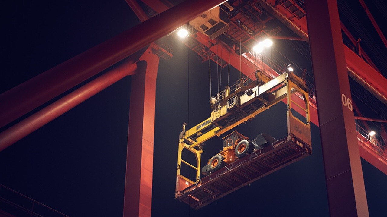 Container terminal loading cargo