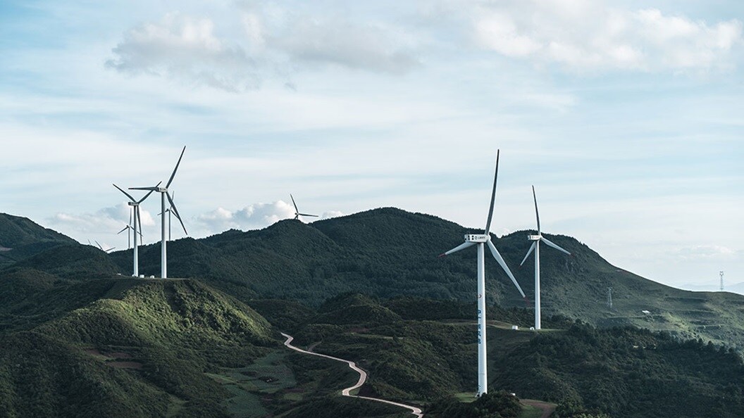 A field of wind turbines