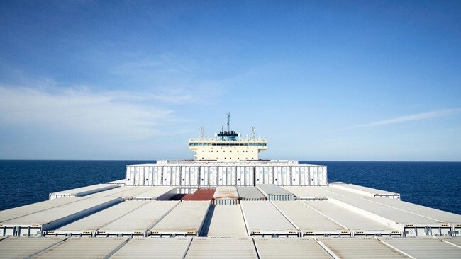 Front of the ship with loaded containers