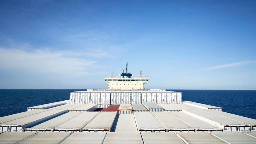 Front of the ship with loaded containers
