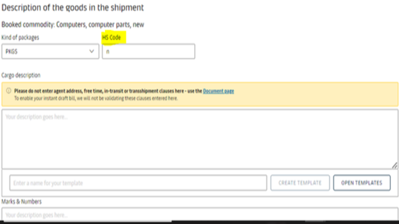 New shipping instruction journey
