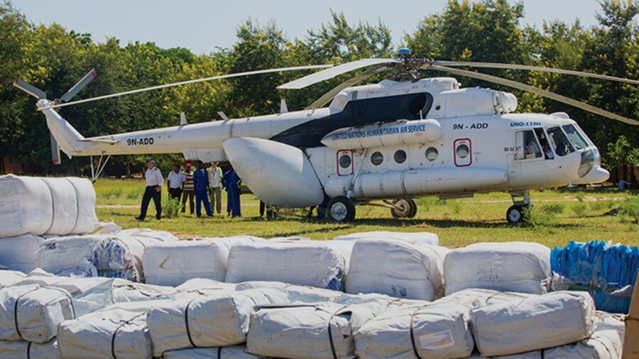 Various types of cargo has been brought in by an aviation jet plane for peacekeeping troops.