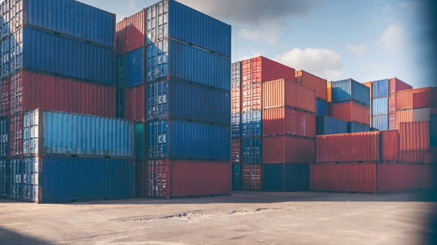 Stack of shipping containers at the dock 