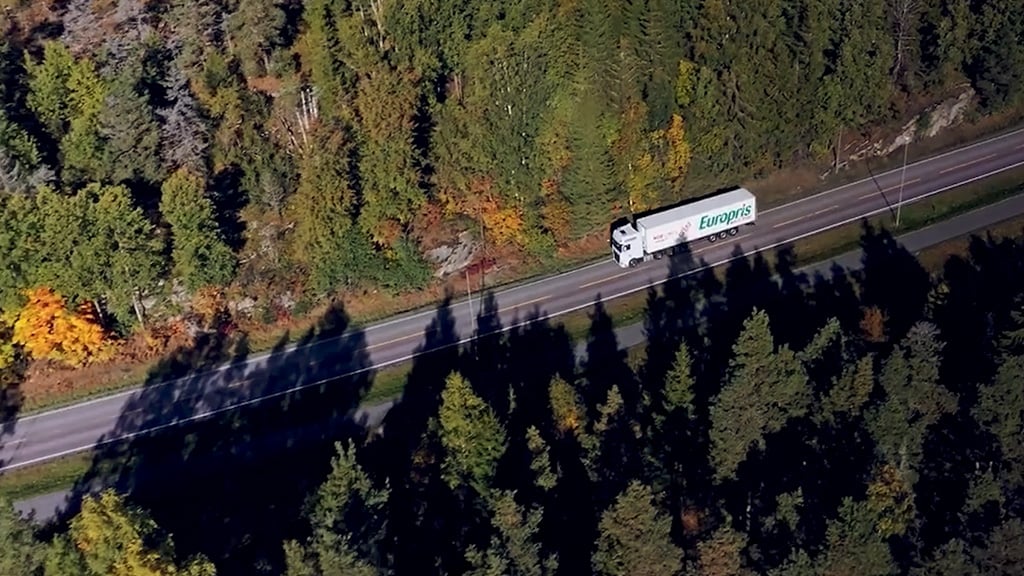 Truck driving between the hills