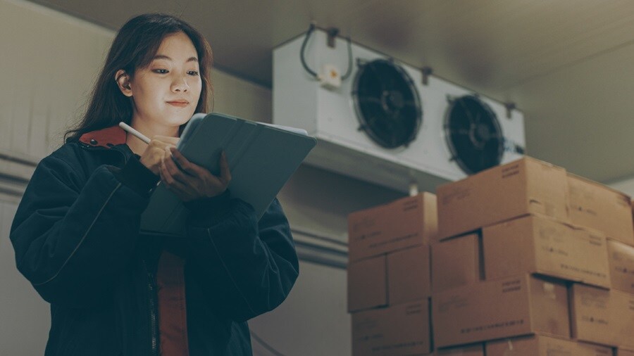 Female checking the inventory log