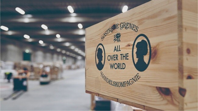 Søstrene Grene logo on a wooden box