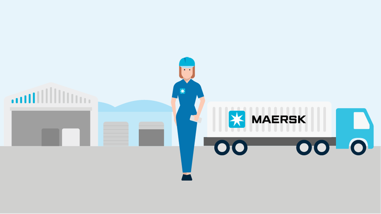 Illustration with a female representative and a Maersk truck  