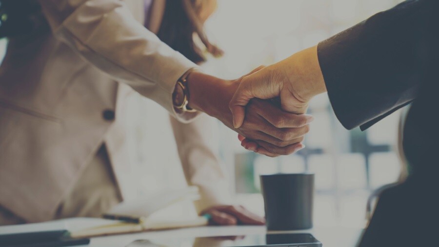 Female shaking hands with a male