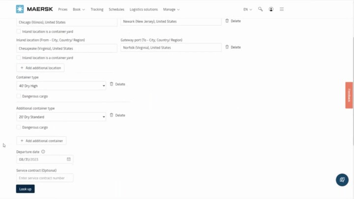 Web Interface for Maersk’s Inland Price Lookup tool.?