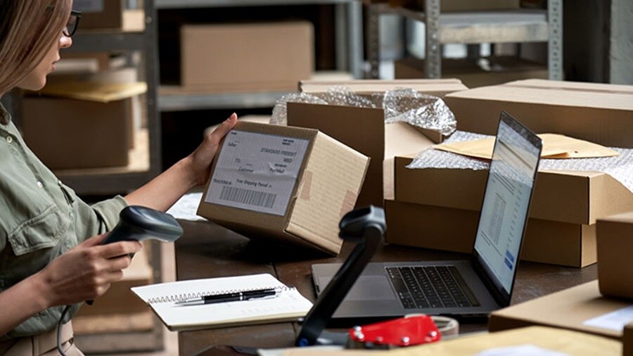 Person scanning boxes