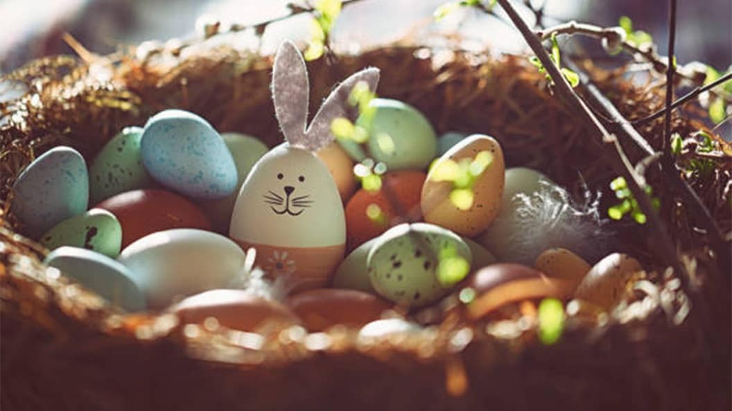 Decorative Easter eggs in a basket