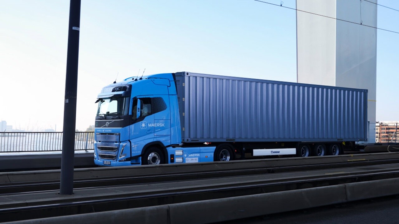 Maersk truck with container on bridge