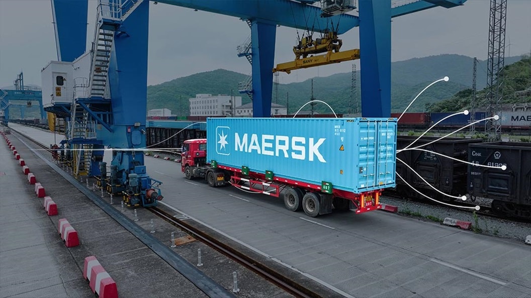 Maersk container loaded at rail terminal