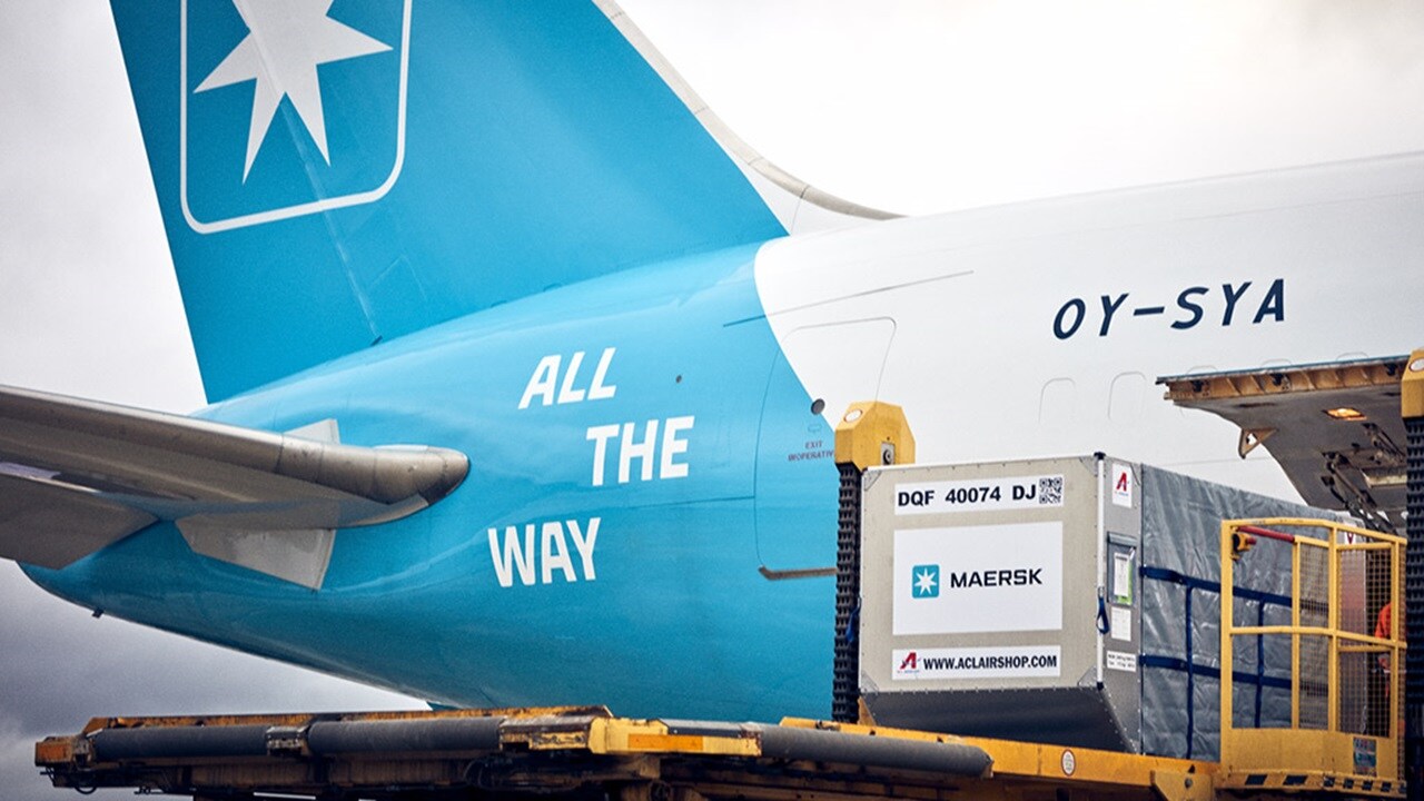 Maersk Air Cargo freighter aircraft loading at airport