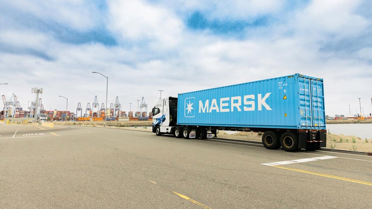Maersk container is on the road
