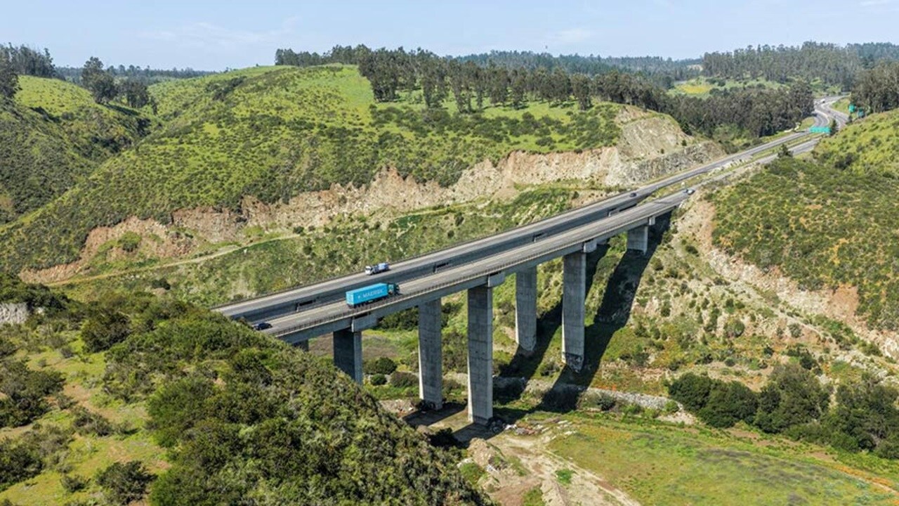 Blue container on the urban country roads in and around Santiago de Chile