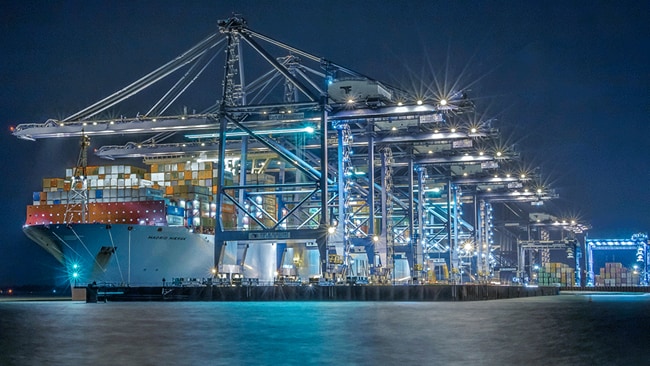 Maersk ship with load of containers in Ocean