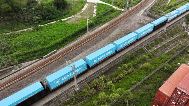 Blue containers on rail