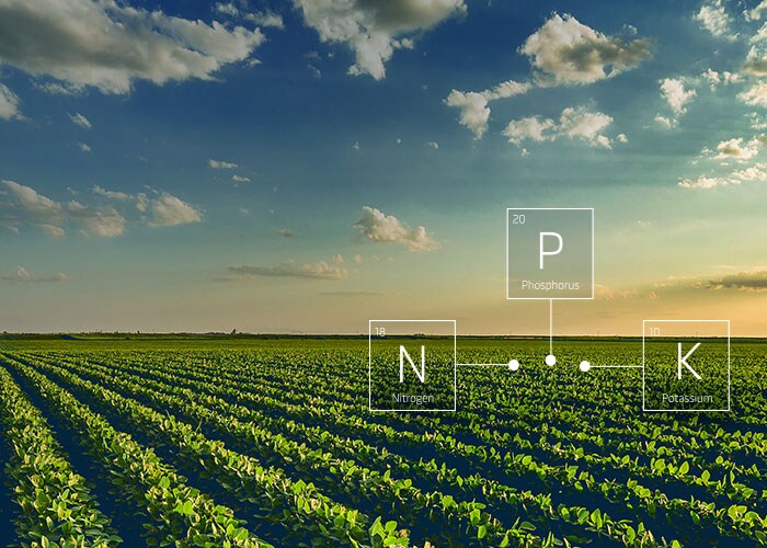 Agrochemicals – A green agricultural field and the NPK fertiliser ratio.