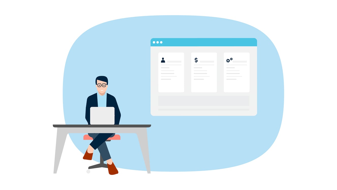 MyFinance – An illustration of a male looking at a dashboard with their account information in their laptop. 